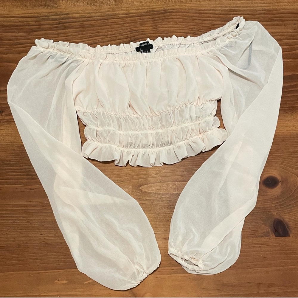❌SOLD❌F21 Cream Cropped Peasant Blouse - Small